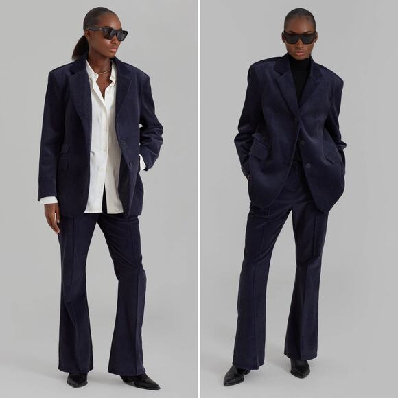 The Frankie Shop Lydian Blazer Navy Blue Corduroy One Size Oversized Boxy Chic - Picture 1 of 16
